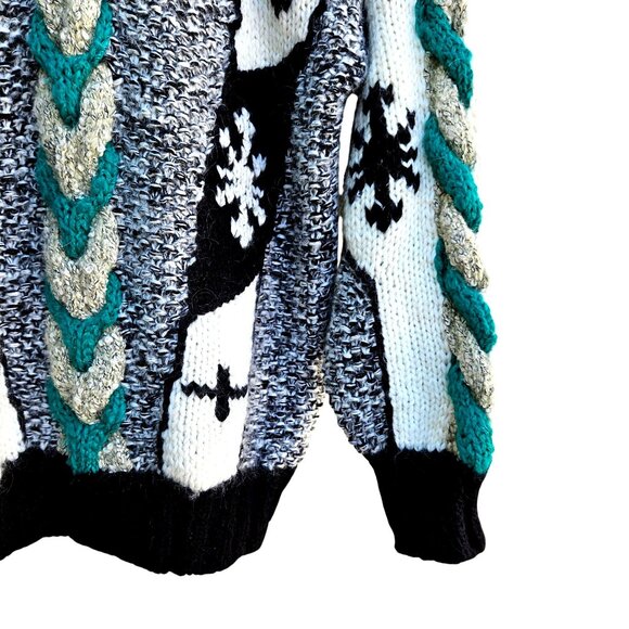 Vintage 1980s Novo Knit Sweater Mohair Blend V Neck Graphic Pullover - Picture 12 of 13